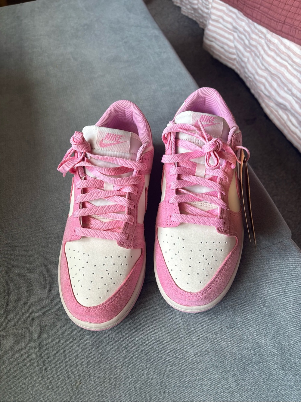 Nike Dunks Jordan 1s Women’s Pink & White Low-Top Sneakers — Suede Accent - Picture 4 of 6